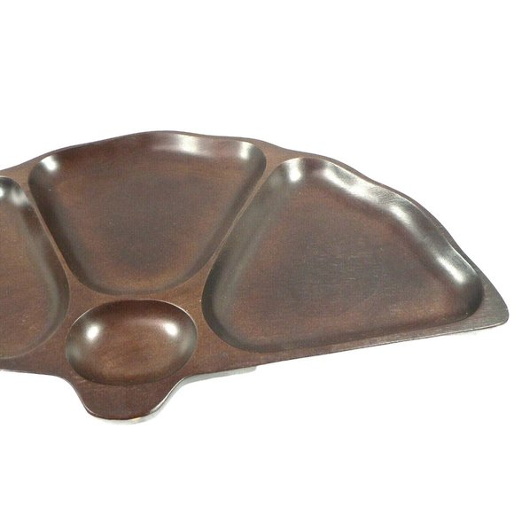 Dish Cherry Wood Appetizer Condiment Nut Tray Dish Fan Shape 4 section Asian Jap - Picture 4 of 12